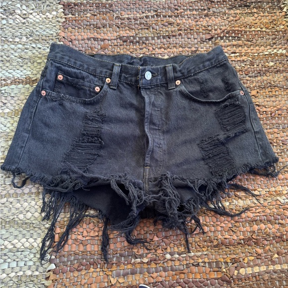 Levi's Black Distressed Jean Shorts High-Waisted - Picture 1 of 11
